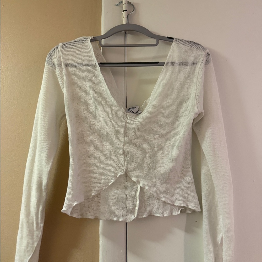 Princess Polly Cream V-Neck Long Sleeve Top